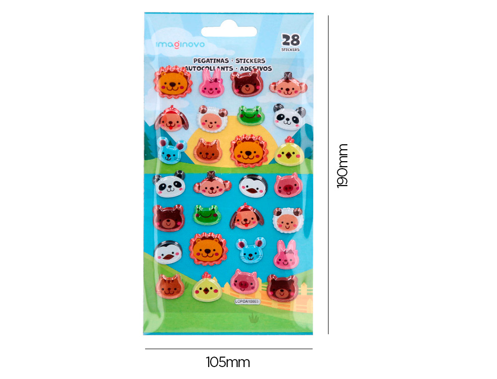 AUTOCOLANTES IMAGINOVO CUTE ANIMALS SELVAGENS COM RELEVO 190X105 MM EM BLISTER