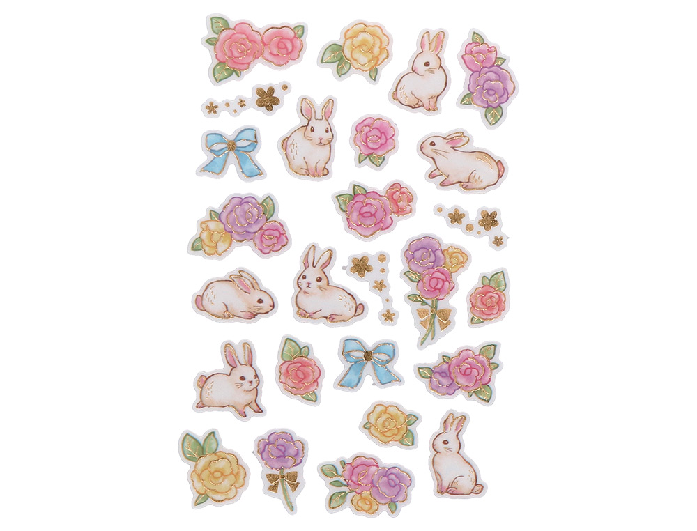 AUTOCOLANTES IMAGINOVO FLORES E COELHOS DE PAPEL 190X104 MM EM BLISTER