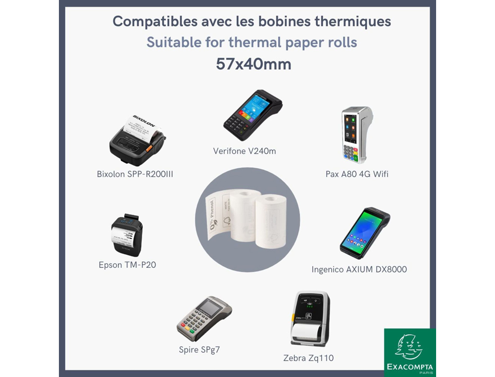 ROLO CALCULADORA EXACOMPTA TERMICO 57X40 MM 55 GR SEM BPA