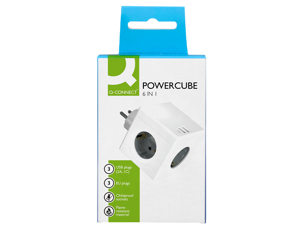 EXTENSAO Q-CONNECT EM CUBO MULTIPLE POWER CUBE 6 EM 1 DIRETO PAREDE 3 TOMADAS DE CORRENTE+2 USB+1 USB C 75X75X112MM