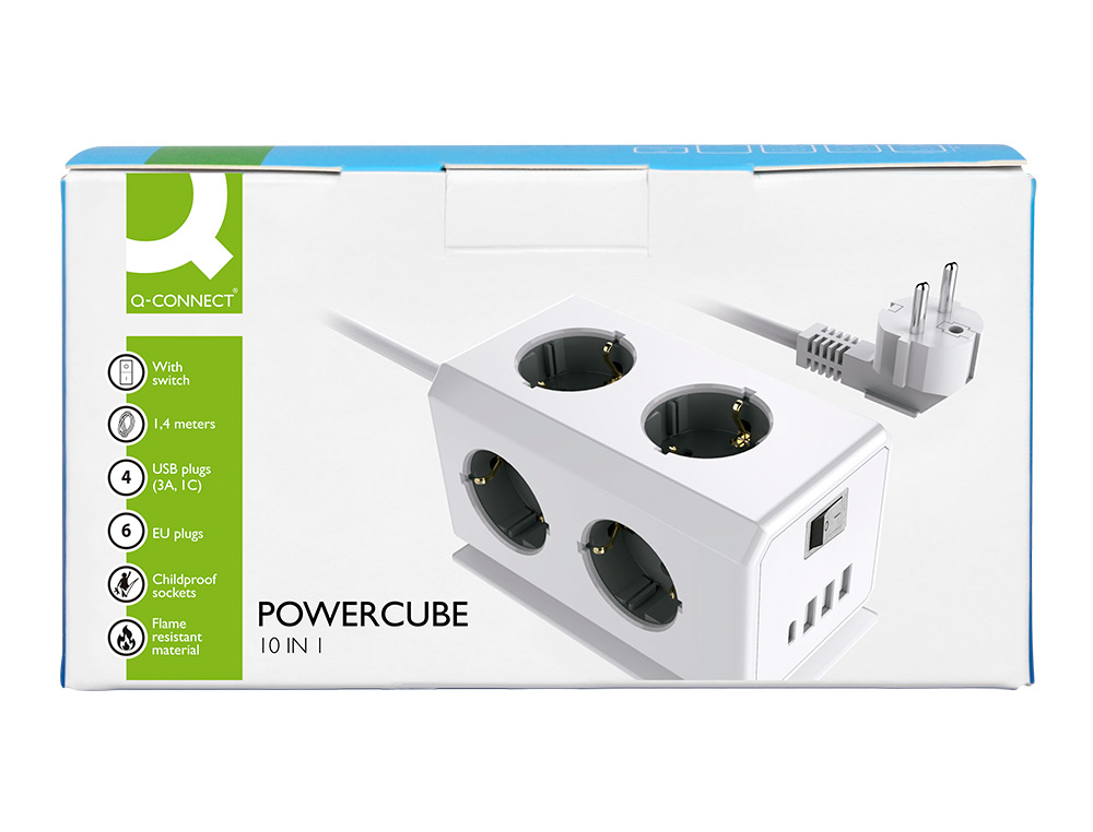 EXTENSAO Q-CONNECT MULTIPLE 10 EM 1 CABO 1,4 MT 6 TOMADAS DE CORRENTE+3 USB+1 USB TIPO C 140X76X87MM