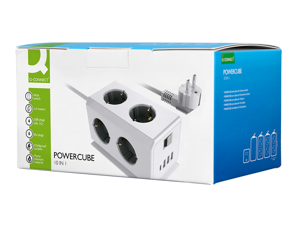 EXTENSAO Q-CONNECT MULTIPLE 10 EM 1 CABO 1,4 MT 6 TOMADAS DE CORRENTE+3 USB+1 USB TIPO C 140X76X87MM