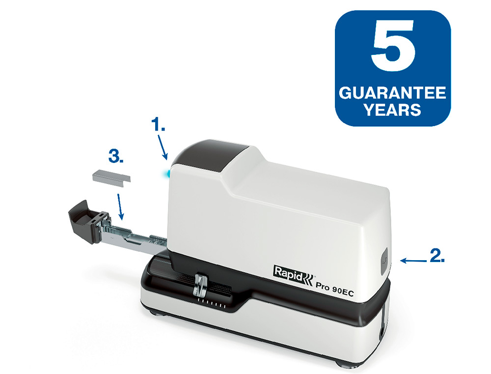 AGRAFADOR RAPID PRO 90EC ELETRICO BRANCO CAPACIDADE 50 FOLHAS USA AGRAFES N 66 E N 44