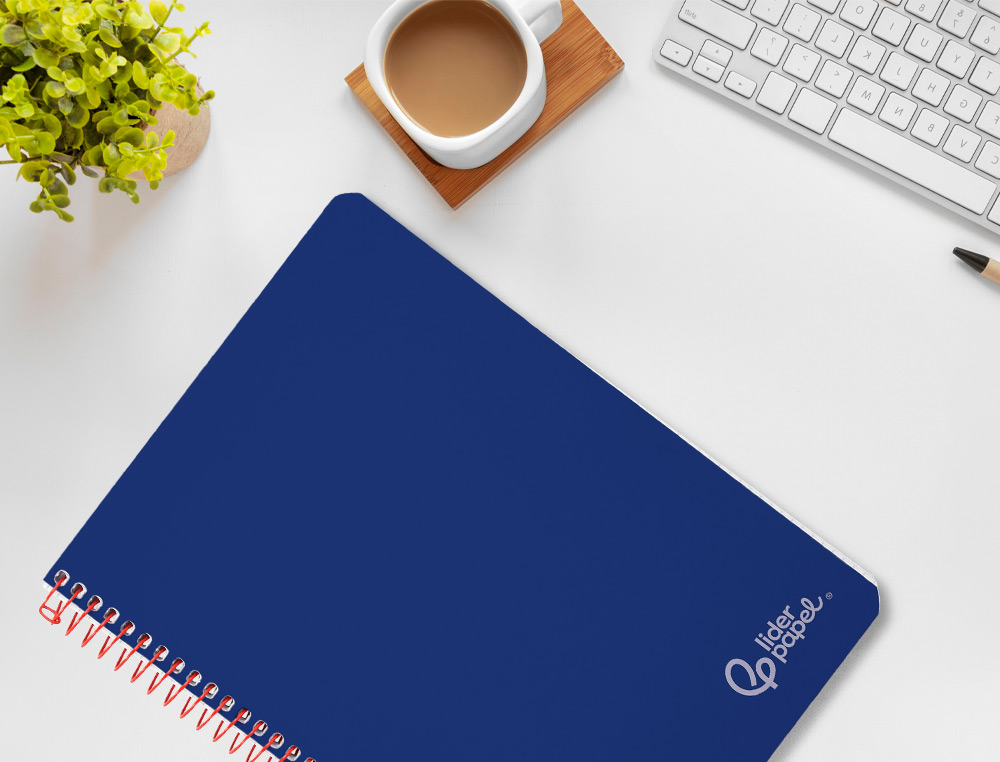CADERNO ESPIRAL LIDERPAPEL WITTY DIN A4 CAPA DURA 80F 90GR PAUTADO COM MARGEM COR AZUL ESCURO