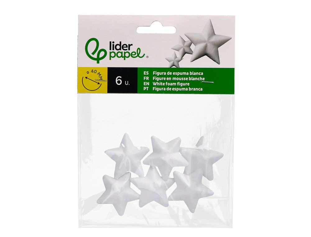 FIGURA DE ESPUMA BRANCA LIDERPAPEL ESTRELA DE 4 CM BOLSA COM 6 UNIDADES
