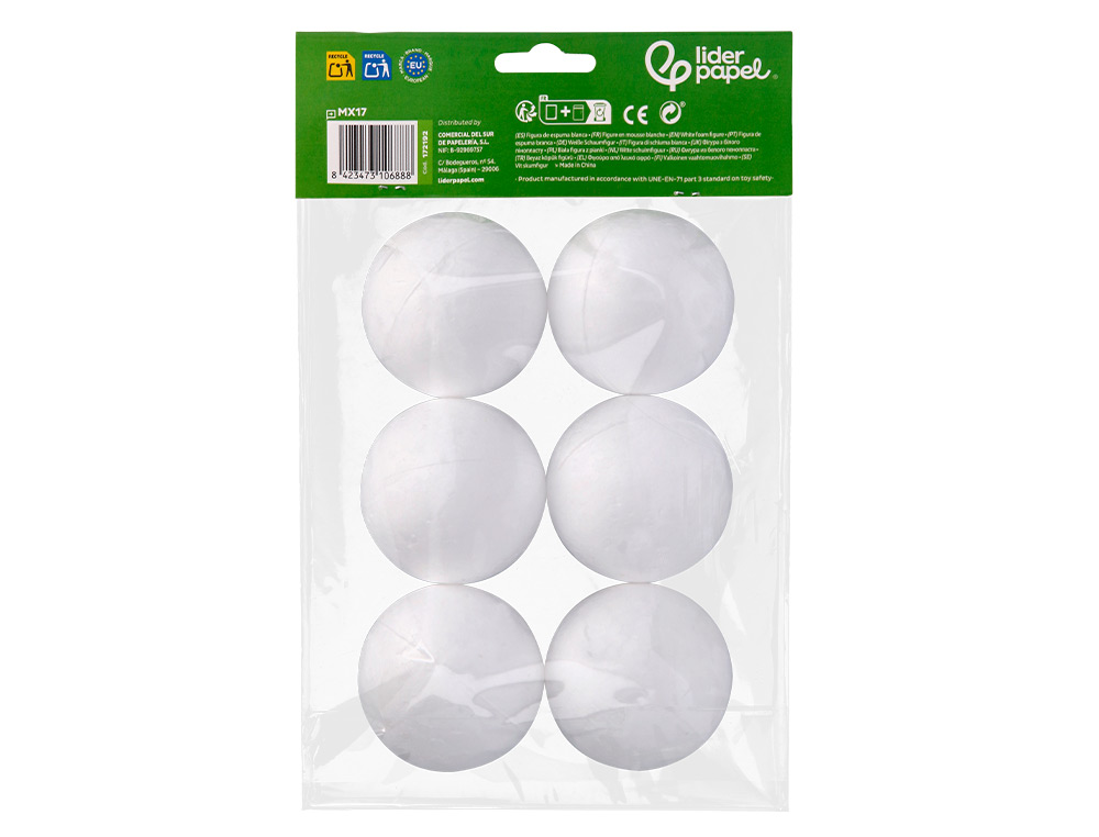 FIGURA DE ESPUMA BRANCA LIDERPAPEL BOLA DE 7 CM BOLSA COM 6 UNIDADES