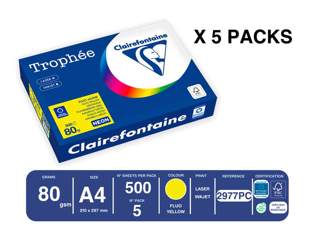 PAPEL COR TROPHEE A4 80 GR AMARELO NEON EMBALAGEM DE 500 FOLHAS