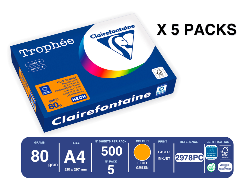 PAPEL COR TROPHEE A4 80 GR LARANJA NEON EMBALAGEM DE 500 FOLHAS