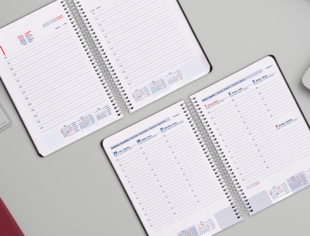 AGENDA ESPIRAL LIDERPAPEL TINOS A6 2026 DIA PAGINA DESIGN 1 PAPEL 70 GR FSC