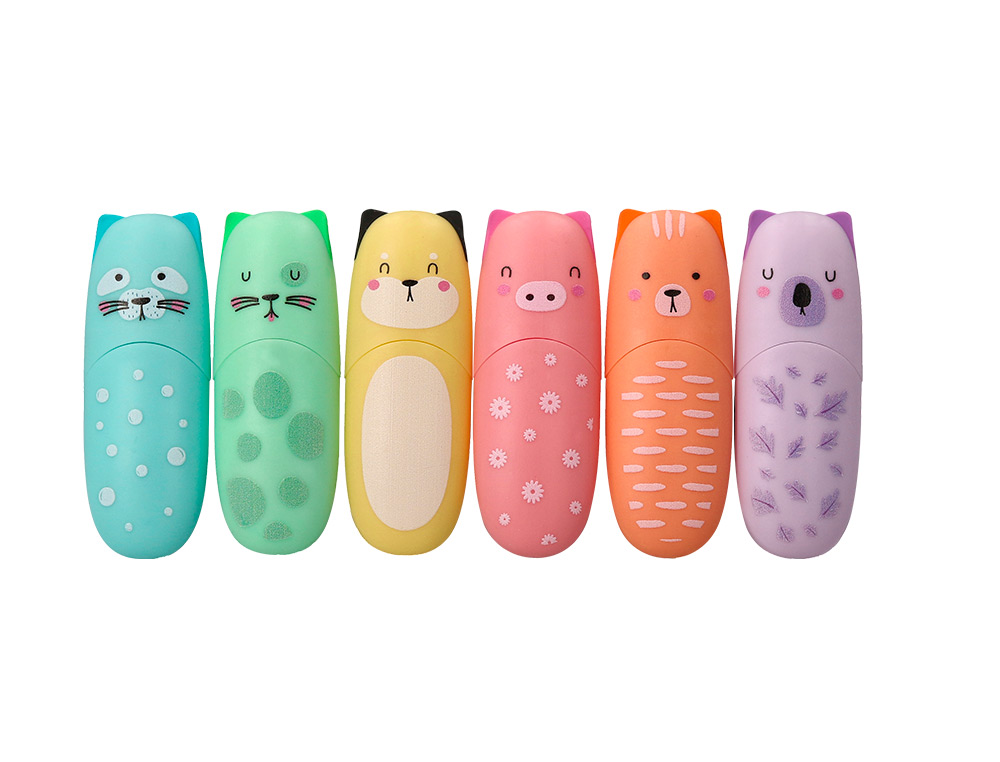 MARCADOR FLUORESCENTE IMAGINOVO SAFARI GLOW PASTEL ANIMAIS EXPOSITOR DE 24 UNIDADES SORTIDAS