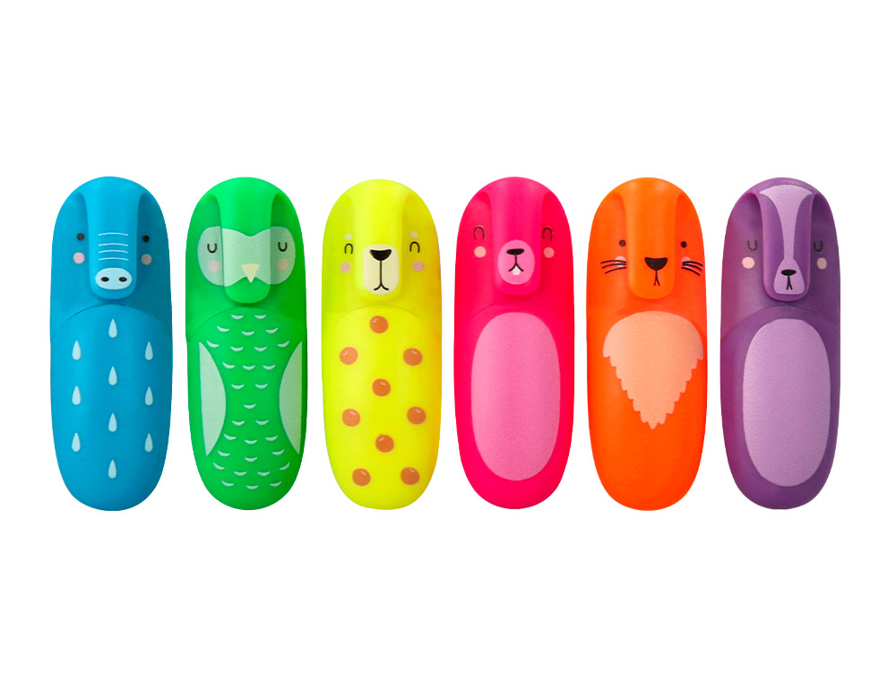 MARCADOR FLUORESCENTE IMAGINOVO SAFARI GLOW NEON ANIMAIS E CLIP EXPOSITOR DE 24 UNIDADES SORTIDAS