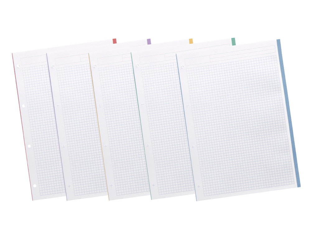RECARGA LIDERPAPEL A4 120 FOLHAS 90 GR QUADRICULA 5 MM 4 FUROS BANDAS DE 5 CORES PASTEL