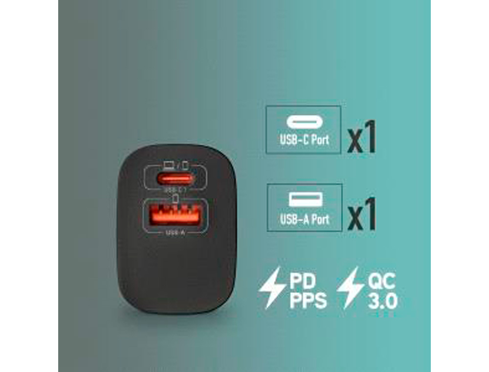 CARREGADOR GAN NGS DE PAREDE ULTRA RAPIDO PARA PORTATIL DE 33W COM 2 PORTAS USB-C + USB-A