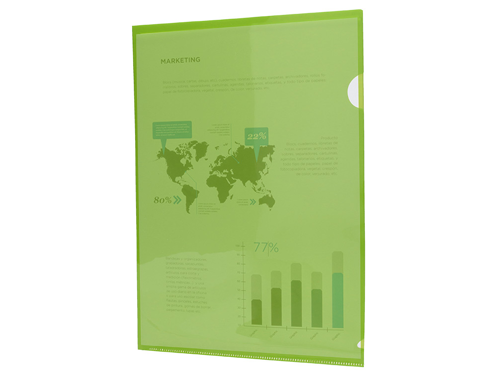 BOLSA DOSSIER LIDERPAPEL DIN A4 POLIPROPILENO VERDE TRANSLUCIDO 20 FOLHAS
