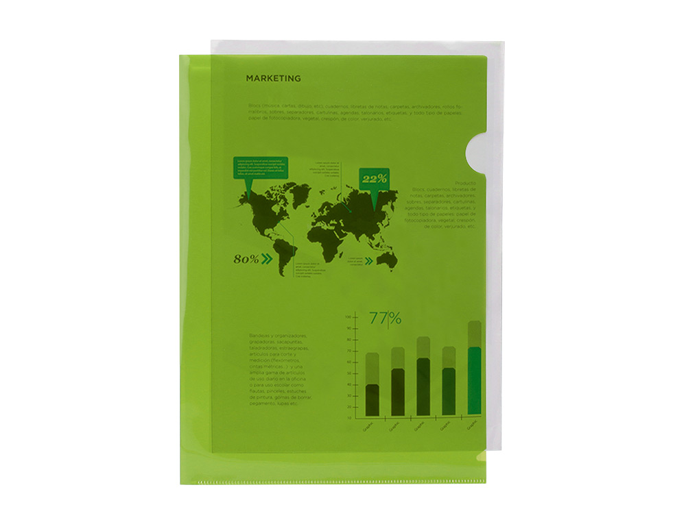 BOLSA DOSSIER LIDERPAPEL DIN A4 POLIPROPILENO VERDE TRANSLUCIDO 20 FOLHAS