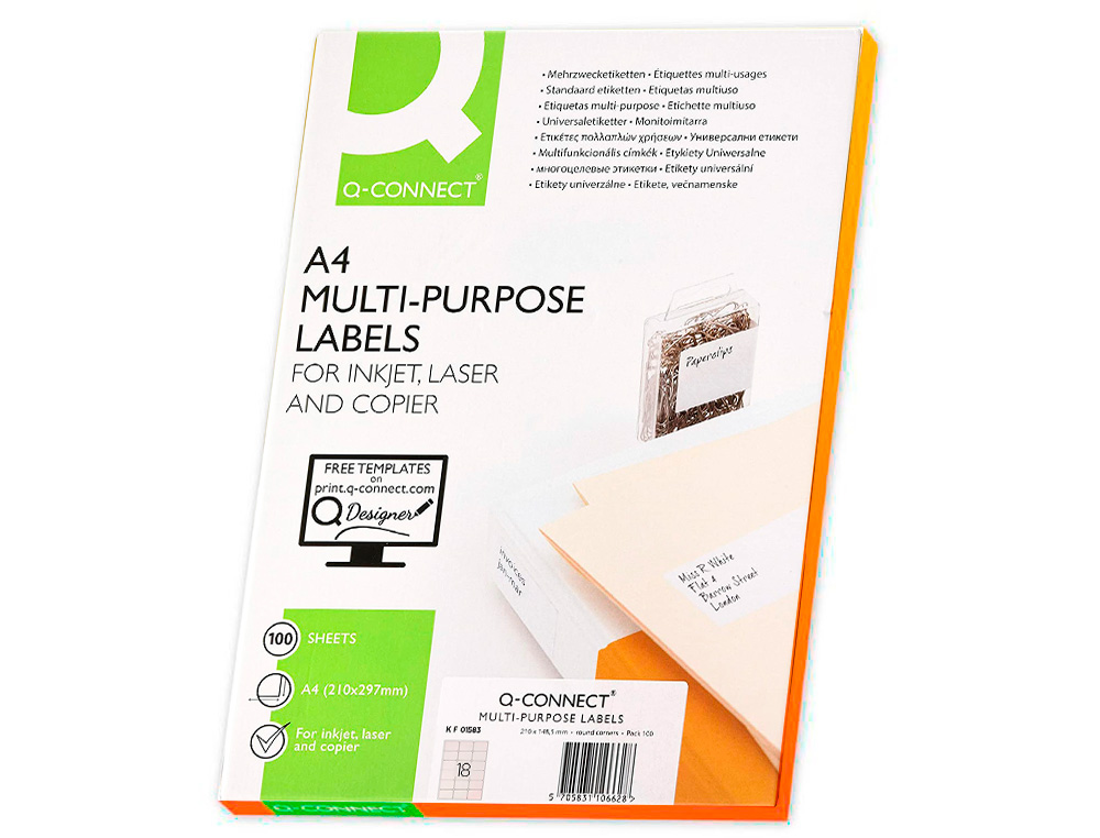 ETIQUETAS ADESIVAS Q-CONNECT DIN A4 66 X 45,6 MM