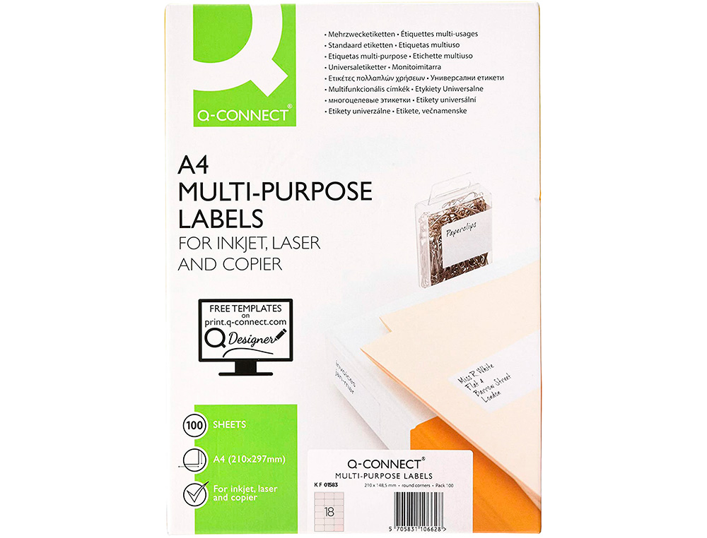 ETIQUETAS ADESIVAS Q-CONNECT DIN A4 66 X 45,6 MM