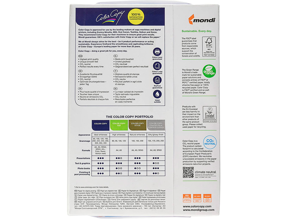 PAPEL COLOR COPY DIN A3 160 GR EMBALAGEM DE 250 FOLHAS