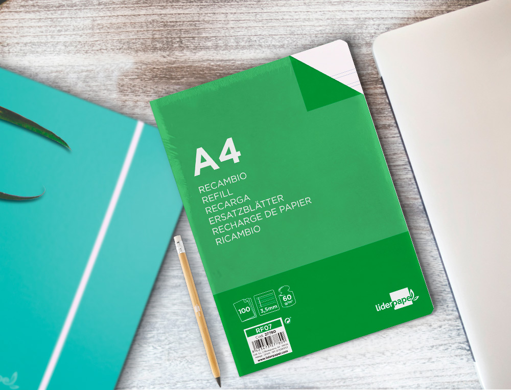 RECARGA LIDERPAPEL FOLIO 100 F 4TF-09 2 LINHAS PAUTA LARGA 4 -4 FUROS COM MARGEM