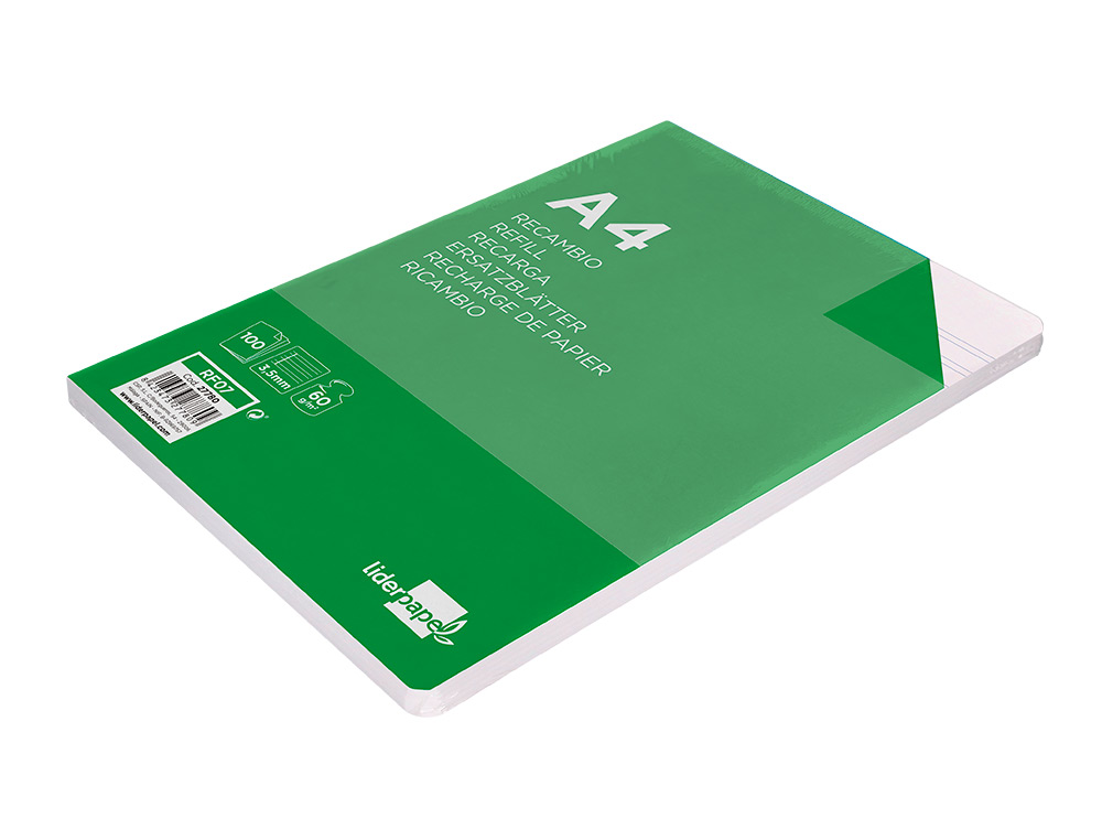 RECARGA LIDERPAPEL FOLIO 100 F 4TF-09 2 LINHAS PAUTA LARGA 4 -4 FUROS COM MARGEM