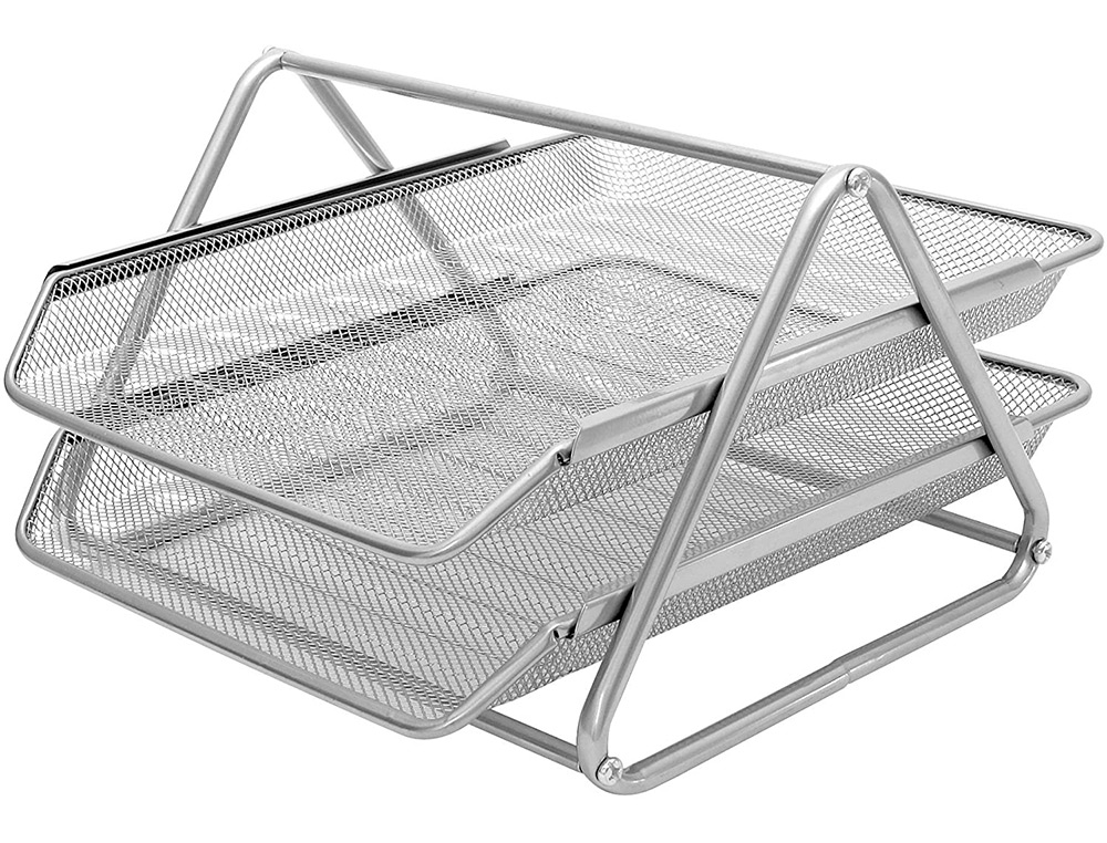 CONJUNTO 2 TABULEIROS DE SECRETARIA Q-CONNECT EM REDE METALICA, COR CINZA 300X185X350MM
