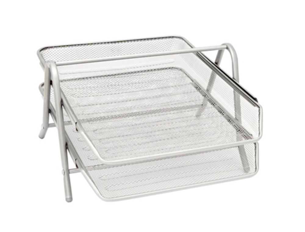 CONJUNTO 2 TABULEIROS DE SECRETARIA Q-CONNECT EM REDE METALICA, COR CINZA 300X185X350MM