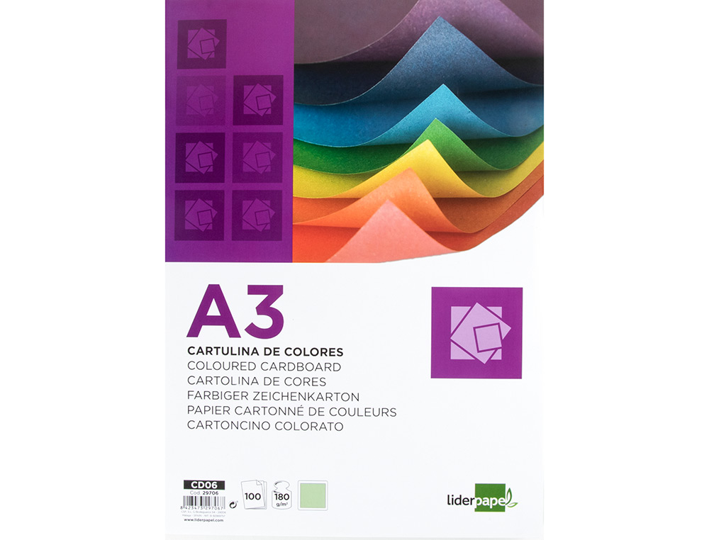 CARTOLINA LIDERPAPEL DIN A3 180 GR VERDE PACK DE 100 UNIDADES