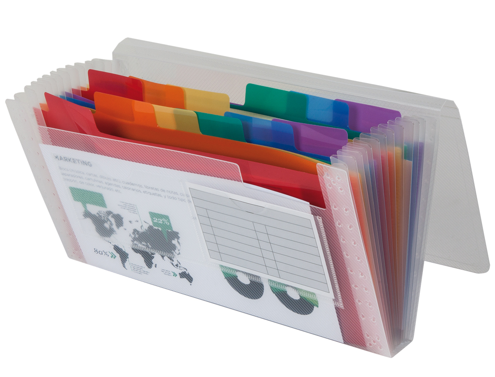 PASTA CLASSIFICADORA COM FOLE LIDERPAPEL TRANSPARENTE 13 DEPARTAMENTOS LETRAS E CHEQUES