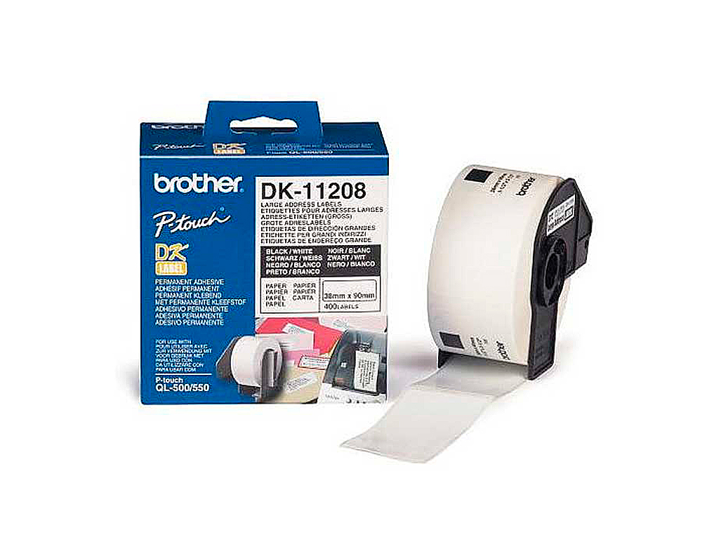 ETIQUETAS PRECORTADAS BROTHER DK11208 BRANCA 38 MM X 90 MM PAPEL TERMICO DIRECAO GRANDE 400 ETIQUETAS