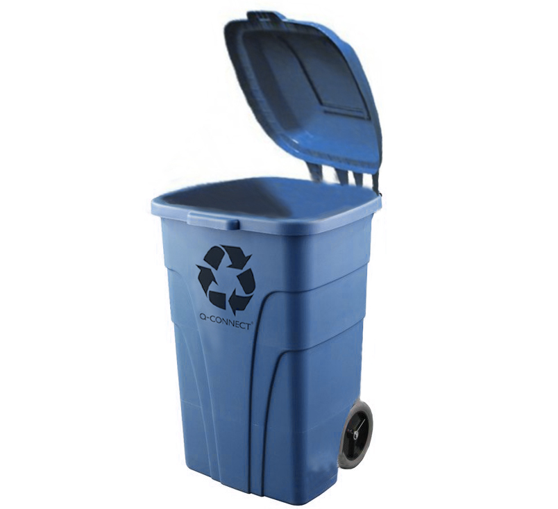 CONTENTOR DE LIXO Q-CONNECT PLASTICO COM 2 RODAS COR AZUL COM CAPACIDADE PARA 240 LITROS