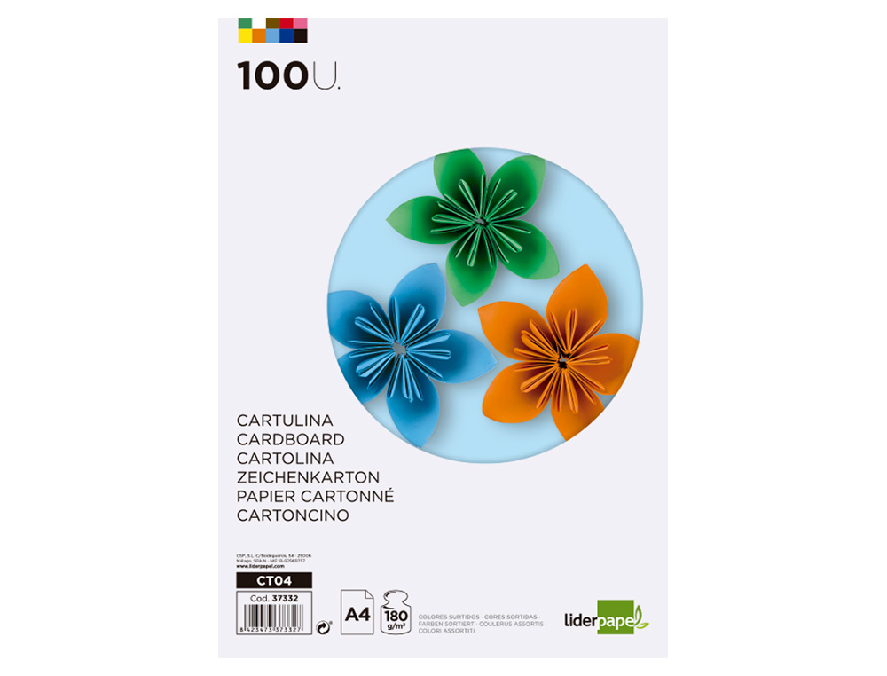 CARTOLINA LIDERPAPEL DIN A4 180 GR 10 CORES SORTIDAS PACK DE 100 UNIDADES