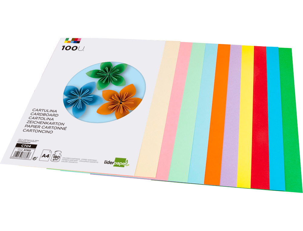 CARTOLINA LIDERPAPEL DIN A4 180 GR 10 CORES SORTIDAS PACK DE 100 UNIDADES