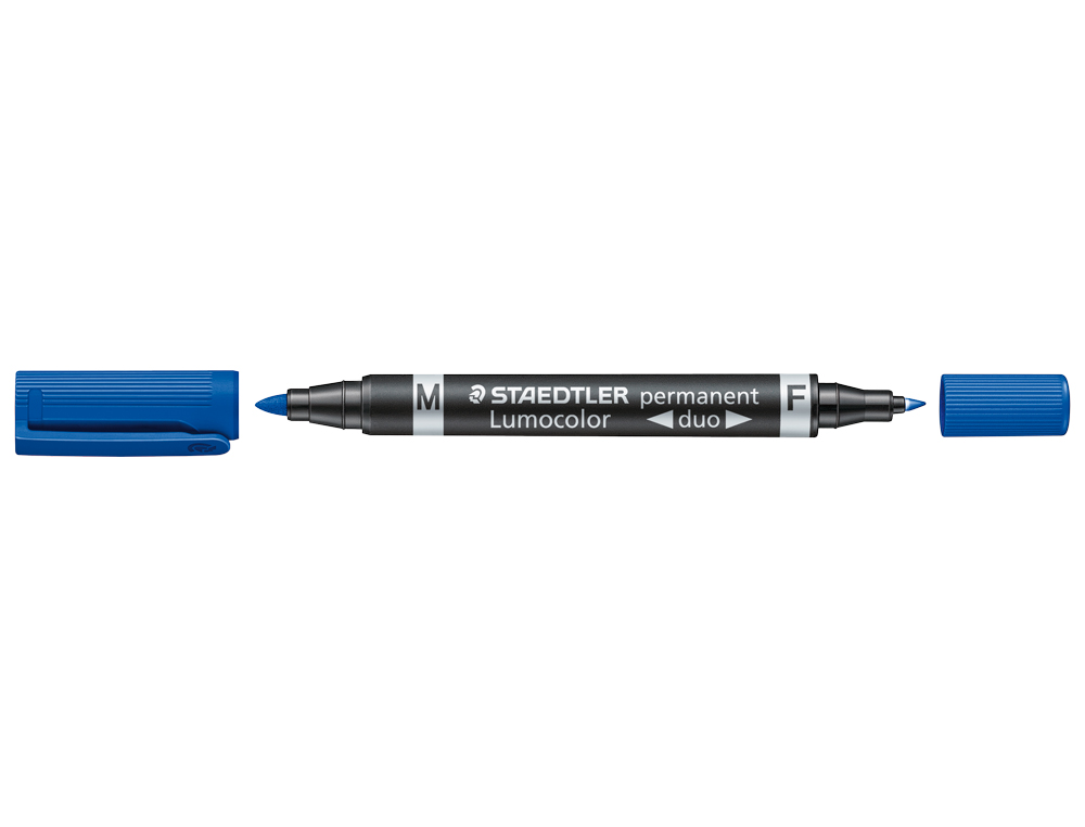 MARCADOR STAEDTLER LUMOCOR PERMANENTE DUO 348 AZUL PONTA F 0,6 MM PONTA M 1,5 MM