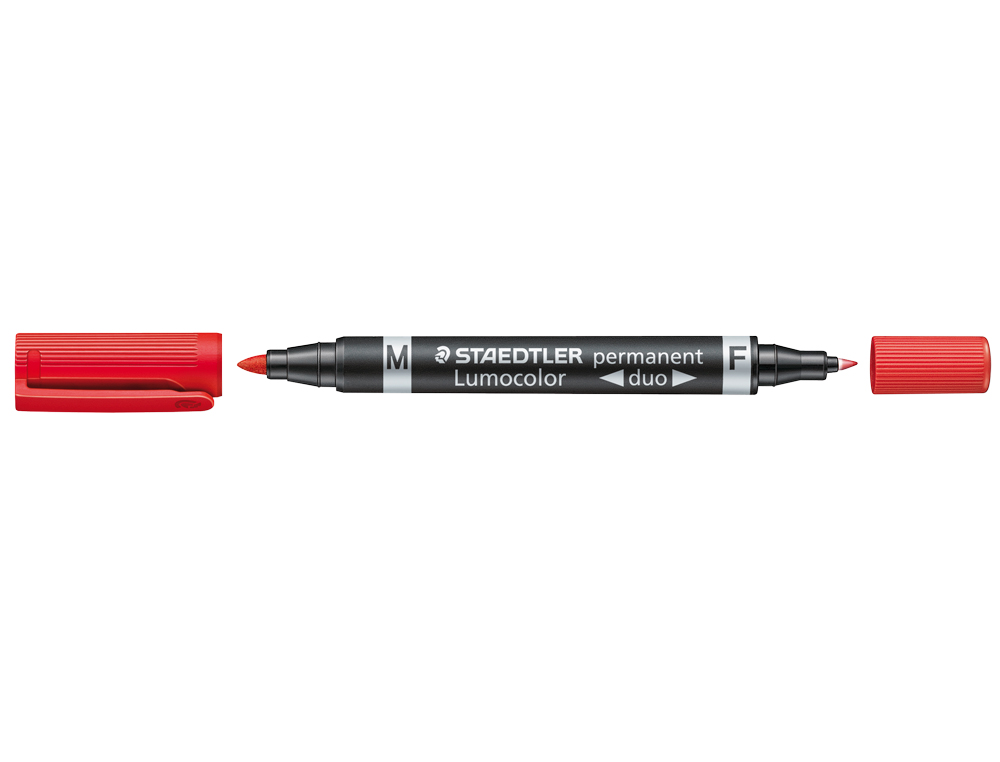 MARCADOR STAEDTLER LUMOCOR PERMANENTE DUO 348 VERMELHO PONTA F 0,6 MM PONTA M 1,5 MM
