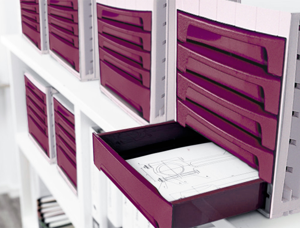BLOCO CLASSIFICADOR DE SECRETARIA LIDERPAPEL 5 GAVETAS BORDEAUX OPACO 370X305X215 MM ESPACO ORGANIZACAO SUPERIOR