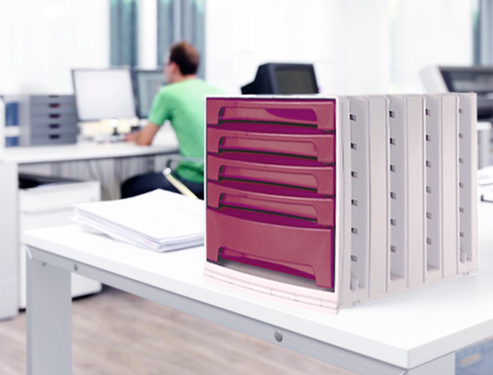 BLOCO CLASSIFICADOR DE SECRETARIA LIDERPAPEL 5 GAVETAS BORDEAUX OPACO 370X305X215 MM ESPACO ORGANIZACAO SUPERIOR