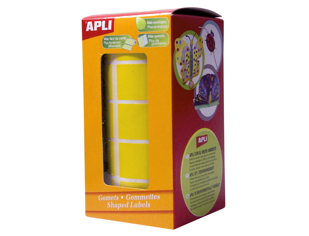 ETIQUETAS APLI AUTOADESIVAS QUADRADAS 20X20 MM AMARELO EM ROLO DE 1770 ETIQUETAS
