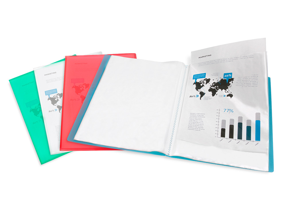 CAPA CATALOGO LIDERPAPEL 20 BOLSAS POLIPROPILENO DIN A4 TRASLUCIDA TRANSPARENTE