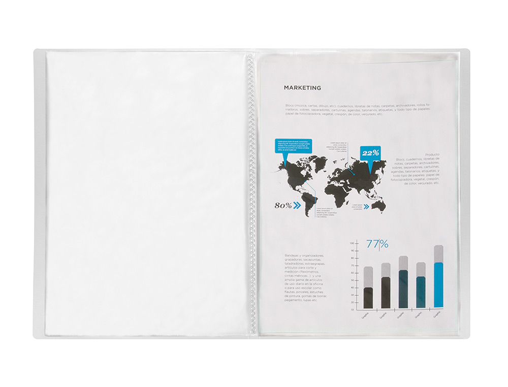 CAPA CATALOGO LIDERPAPEL 20 BOLSAS POLIPROPILENO DIN A4 TRASLUCIDA TRANSPARENTE