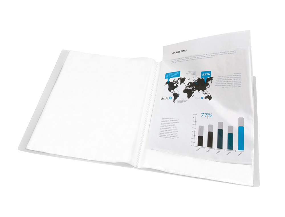 CAPA CATALOGO LIDERPAPEL 20 BOLSAS POLIPROPILENO DIN A4 TRASLUCIDA TRANSPARENTE
