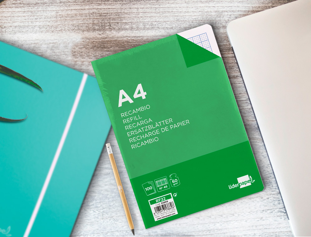 RECAMBIO LIDERPAPEL FOLIO 100 H. RAYADO N 46 4 TALADROS 60 GR.