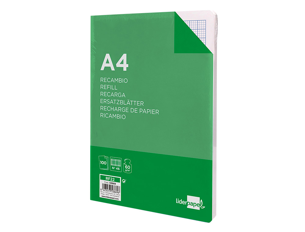 RECAMBIO LIDERPAPEL FOLIO 100 H. RAYADO N 46 4 TALADROS 60 GR.
