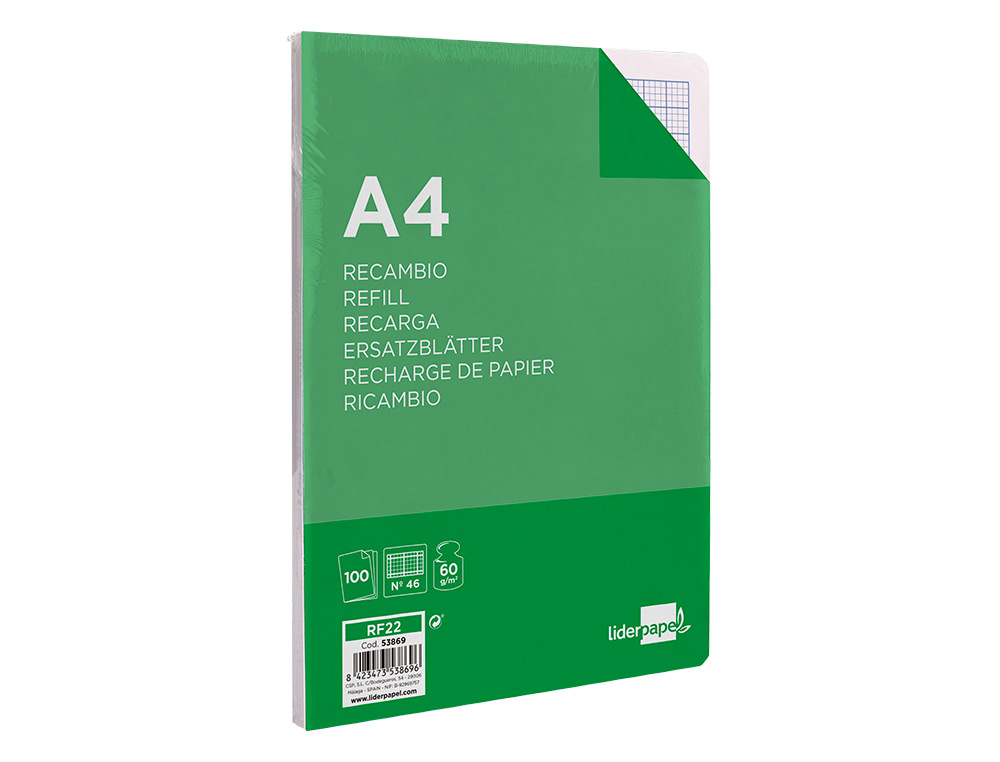 RECAMBIO LIDERPAPEL FOLIO 100 H. RAYADO N 46 4 TALADROS 60 GR.