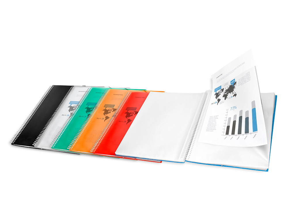 CAPA CATALOGO LIDERPAPEL COM ESPIRAL 60 BOLSAS POLIPROPILENO DIN A4 AZUL