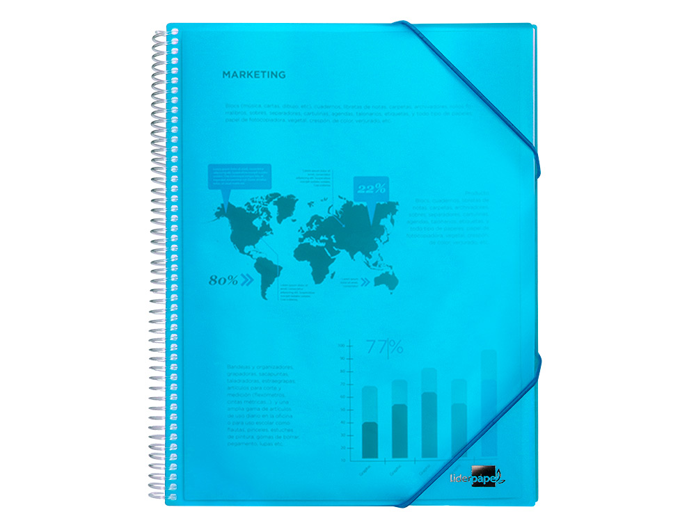 CAPA CATALOGO LIDERPAPEL COM ESPIRAL 60 BOLSAS POLIPROPILENO DIN A4 AZUL
