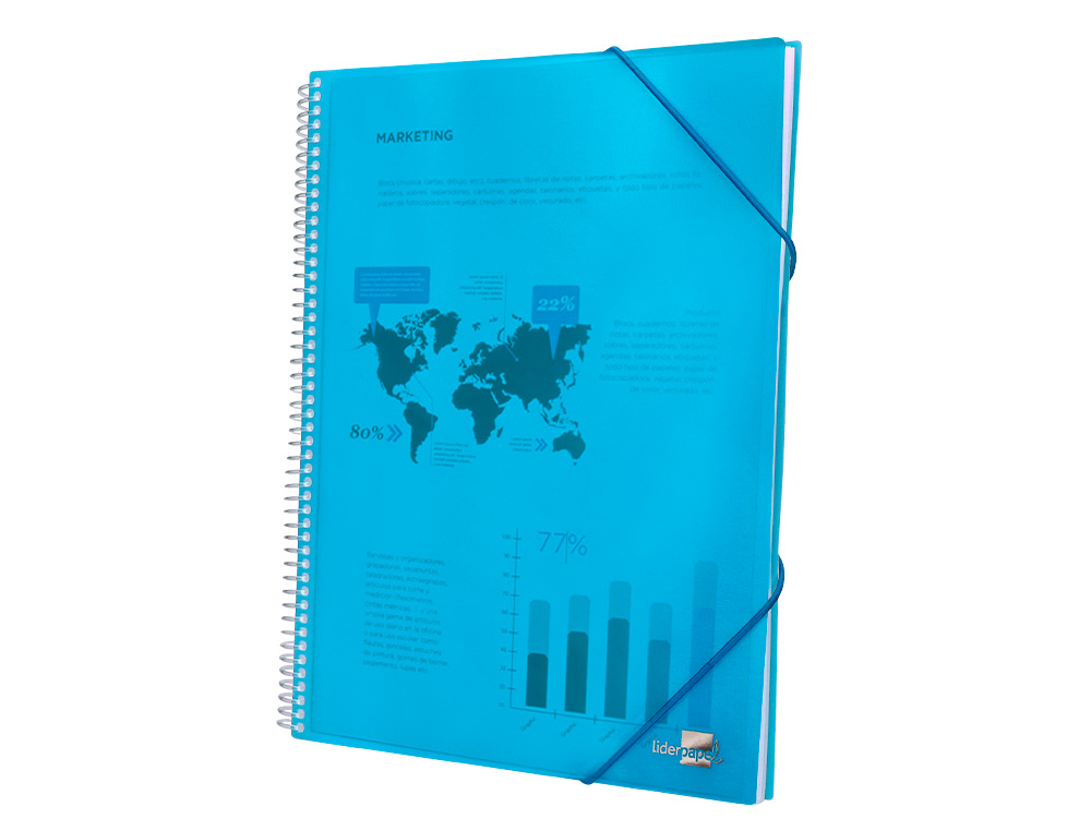 CAPA CATALOGO LIDERPAPEL COM ESPIRAL 60 BOLSAS POLIPROPILENO DIN A4 AZUL