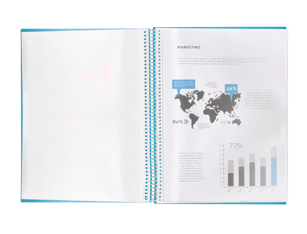 CAPA CATALOGO LIDERPAPEL COM ESPIRAL 60 BOLSAS POLIPROPILENO DIN A4 AZUL