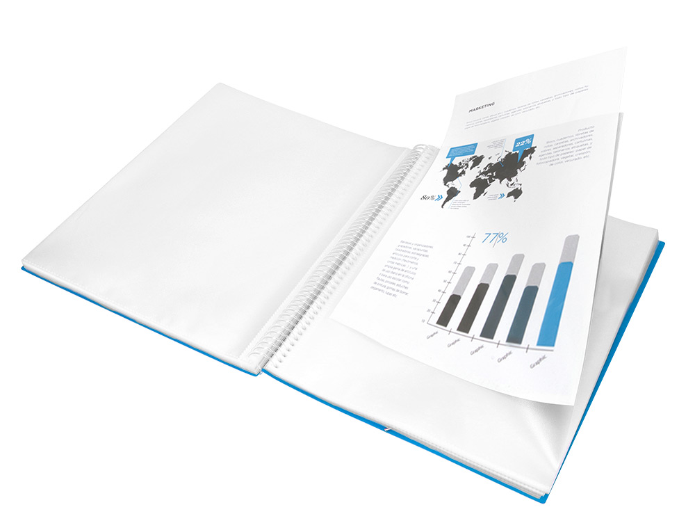 CAPA CATALOGO LIDERPAPEL COM ESPIRAL 60 BOLSAS POLIPROPILENO DIN A4 AZUL