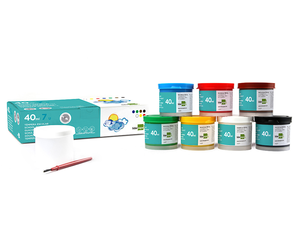 GUACHE LIDERPAPEL ESCOLAR 40 ML 7 CORES SORTIDAS + PINCEL