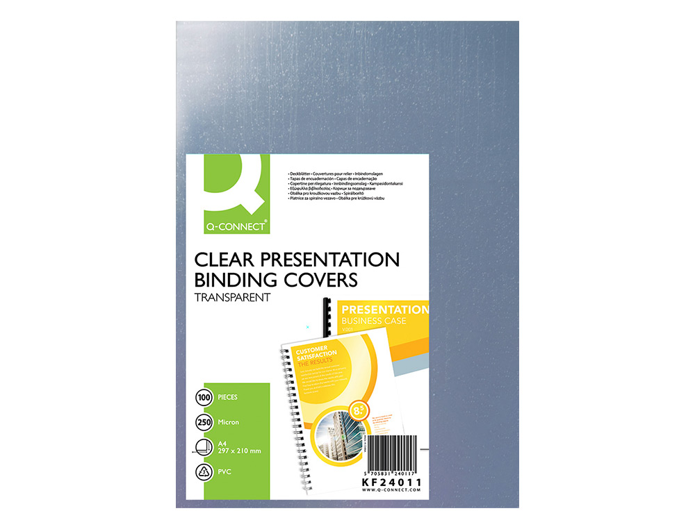 CAPA DE ENCADERNACAO Q-CONNECT PVC DIN A4 INCOLOR 250 MICRONS PACK DE 100 UNIDADES